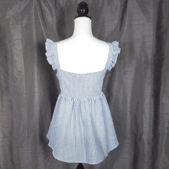 NEW NWT Simply Southern Blue Gray Seersucker Stripe Peplum Blouse Size XL - Picture 2 of 8